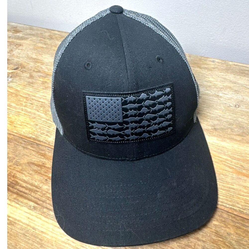 Columbia PFG Fish Flag FlexFit Mesh Hat Black Graphite Fishing Ball Cap